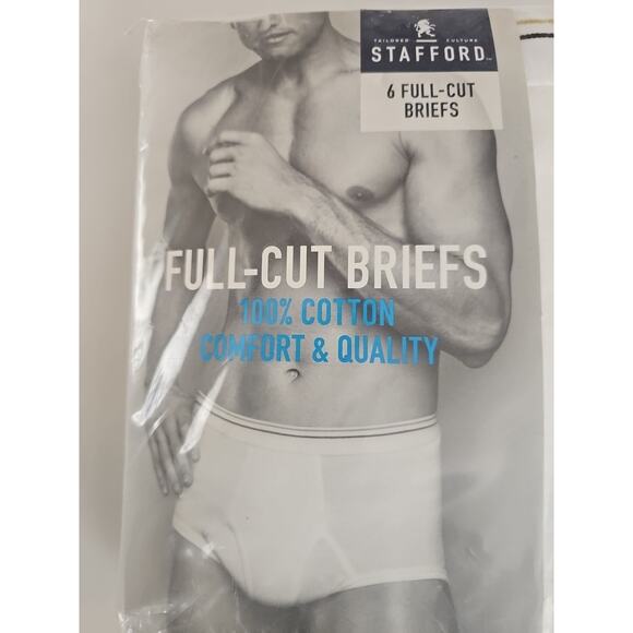 Stafford Men's 6pk Full-Cut White Briefs Soft Ring Spun Cotton Size 36" NIP - Picture 1 of 7
